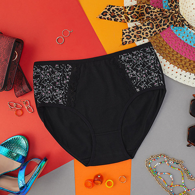 Chiloți negri cu imprimeu. PLUS SIZE- Lenjerie intimă