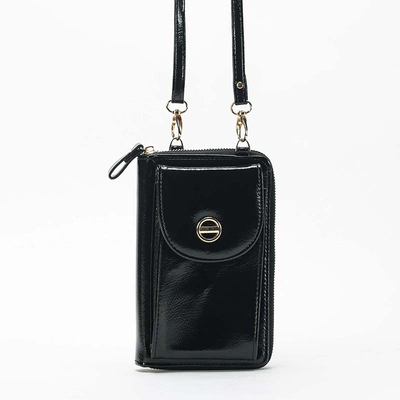 Mini poseta-portofel de dama lacuit negru - Accesorii