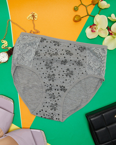 Chiloți gri din bumbac de damă cu imprimeu PLUS SIZE - Lenjerie intimă