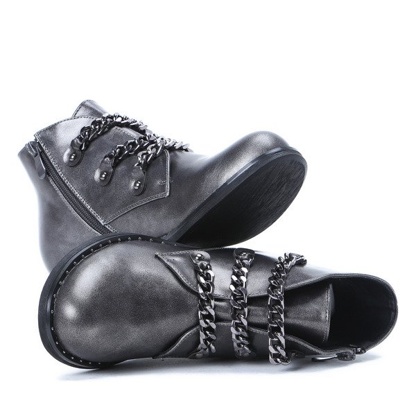 Grafitowe botki z łańcuszkami Aria- Obuwie