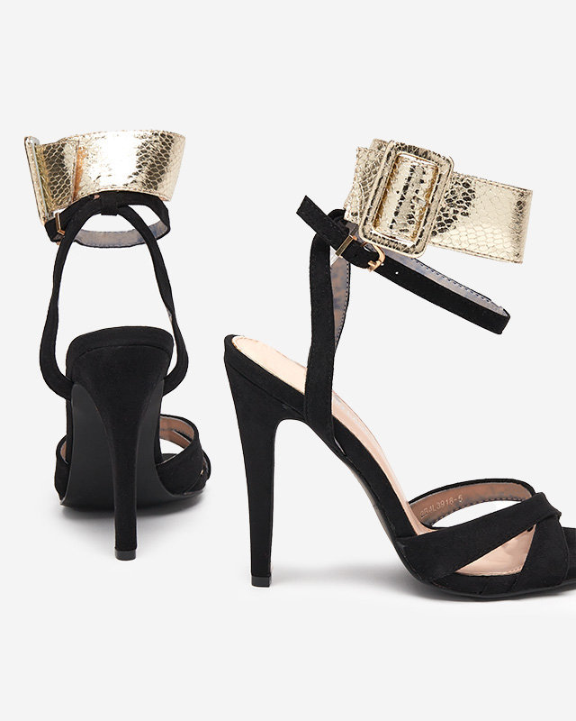 OUTLET Sandale de dama pe toc inalt negru cu dunga aurie Magnessias - Incaltaminte