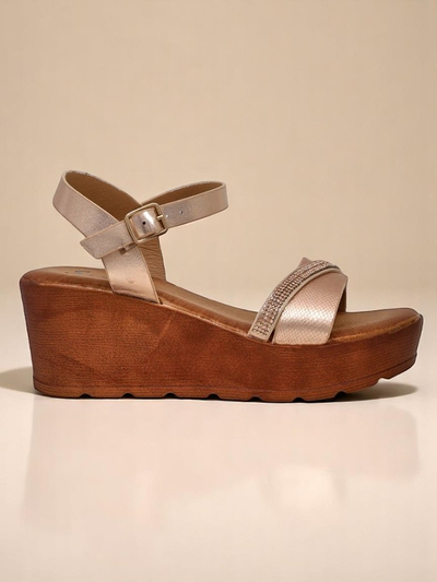 Sandale cu wedge Royalfashion pentru femei, cu strassuri și sclipici Aurora Glow