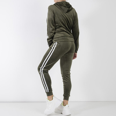 Set de trening verde închis pentru femei, cu dungi albe - Îmbrăcăminte