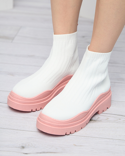 Cizme de dama pe talpa mai groasa in Korlic-Shoes alb si roz