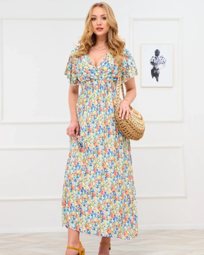 Rochie maxi galbenă cu motive florale pentru femei - Îmbrăcăminte