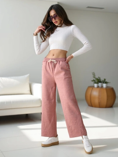 Pantaloni sportivi largi pentru femei Royalfashion cu strasuri