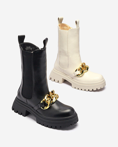 Cizme de damă cu lanț, de culoare neagră Evves- Footwear