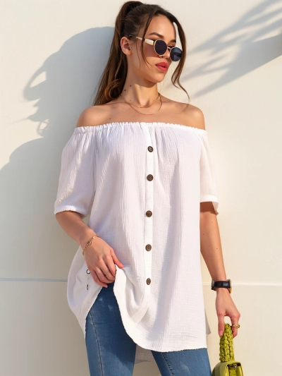 Bluză din bumbac Royalfashion pentru femei în stil spaniol cu butoane decorative