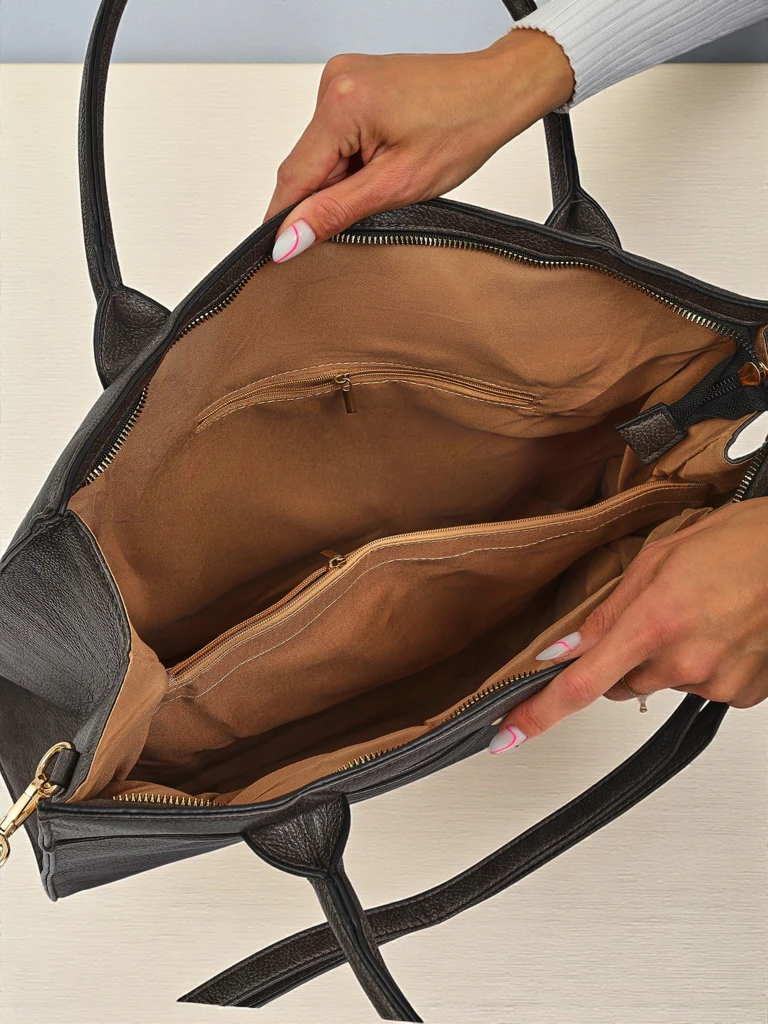 Torebka damska skórzana Etruria Classica Elegante szara 41x31x14 cm