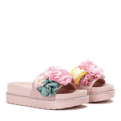 Różowe klapki na platformie z kwiatami Susana - Obuwie 