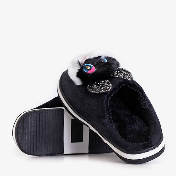 Papuci de damă negri cu iepurașul Pivi - Încălțăminte