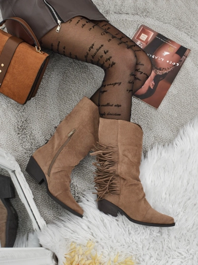 Botine cowboy de damă cu toc și franjuri Selva