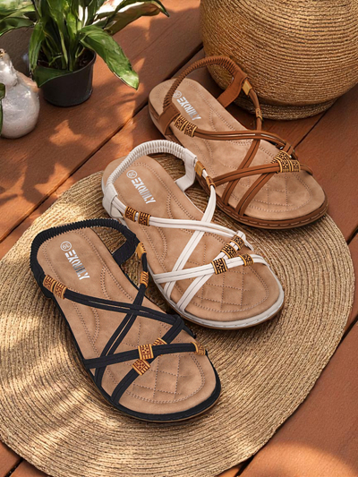 Sandalia pa hende muhe Royalfashion Cressida camel plat konfort kuero eco zomer
