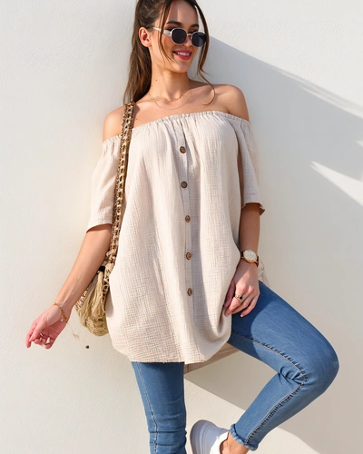 Bluza de bumbac pentru femei Royalfashion în stil spaniol cu butoane decorative