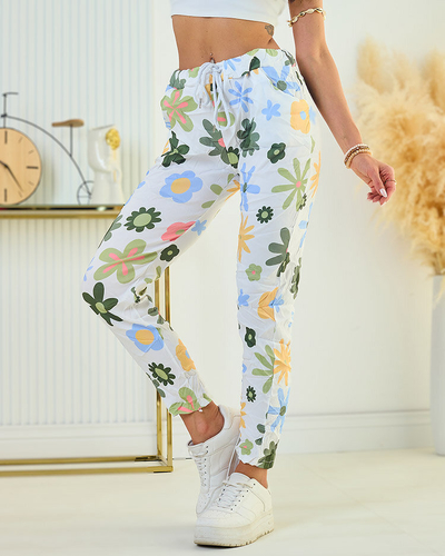 Royalfashion Pantaloni de damă din țesătură cu motive florale
