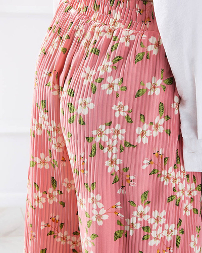 Pantaloni din țesătură florală roz pentru femei - Îmbrăcăminte