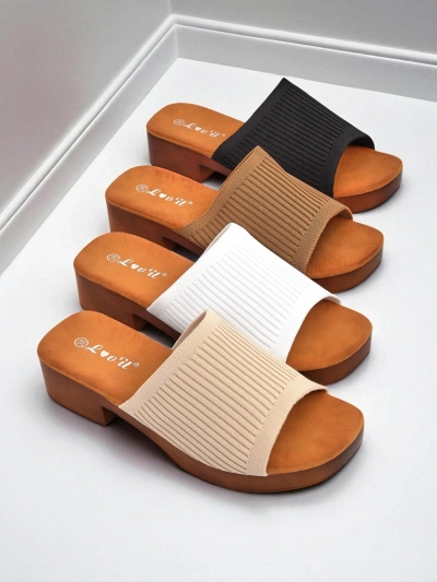 Royalfashion Damskie klapki na niskim obcasie Ribbed Grace