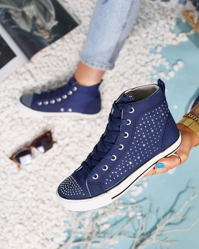 Adidași cu vârf înalt albastru marin, cu zirconii Totulu- Footwear