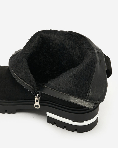 Royalfashion Cizme negre din eco-suede cu curea și fermoare Redmisala