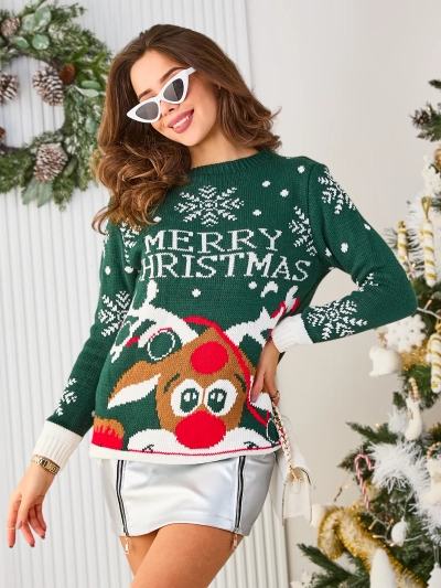 Royalfashion Pulover alb de Crăciun cu ren pentru femei