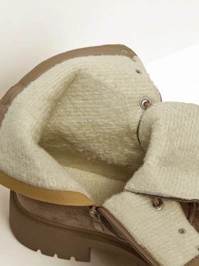 Botine de damă Ferlyne din piele ecologică de căprioară cu șireturi