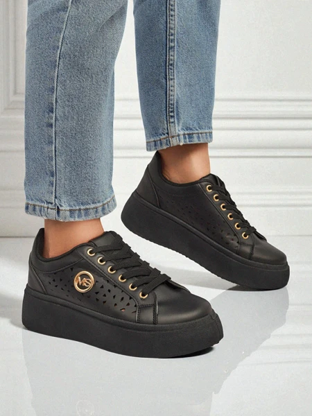 Aurelia Nero - Platformă neagră Royalfashion din piele ecologică, model LH201-8