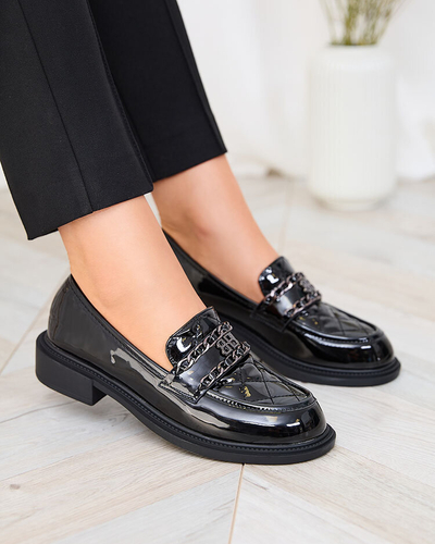 Royalfashion Mocasini negri lăcuiți cu nas matlasat Kusanna