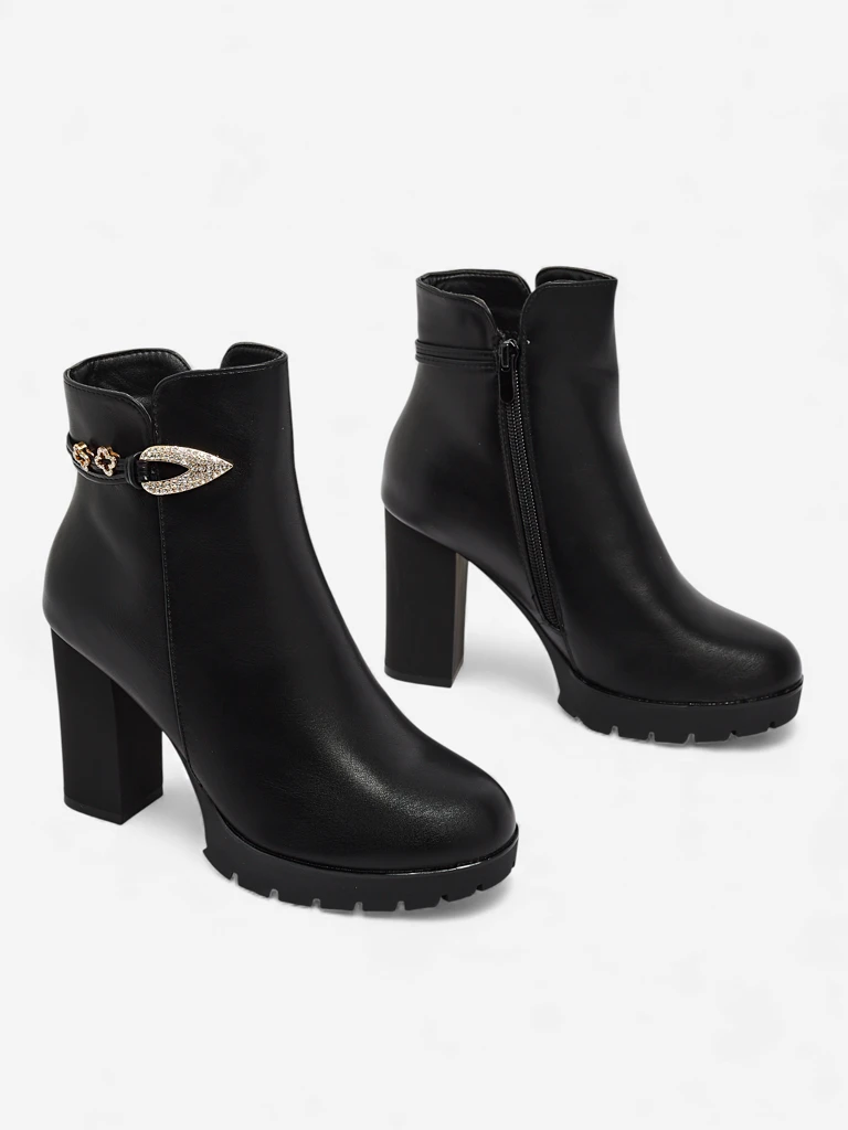 Botine de damă din piele ecologică cu toc gros Sylvar