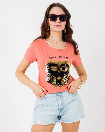 Tricou portocaliu de damă cu paiete - Îmbrăcăminte