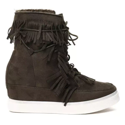 OUTLET Adidași verde închis cu franjuri pe o pană Kennedy de interior - Încălțăminte