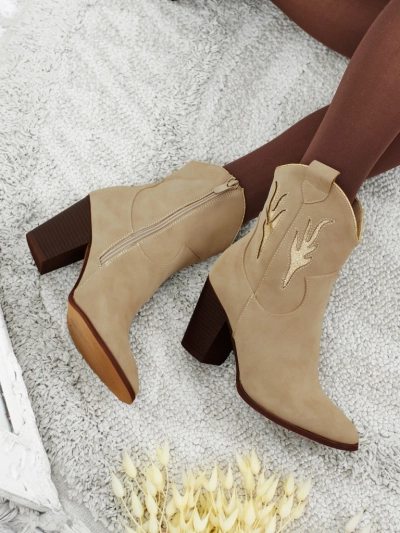Botine cowboy de damă cu toc și inserții decorative Cendria