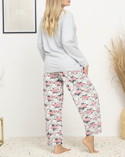 Pijamale dama cu imprimeu floral in culoare gri PLUS SIZE - Imbracaminte