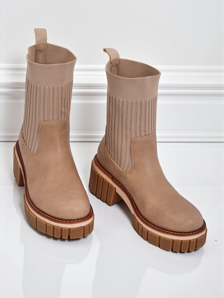 Botine de damă cu toc gros din piele ecologică Ivy Storm