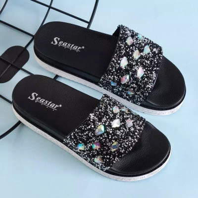 OUTLET Sandale de dama cu platforma neagra cu zirconiu Sailor - Incaltaminte