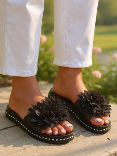 Royalfashion Ženske papuče sa ravnim đonom Flower Blide