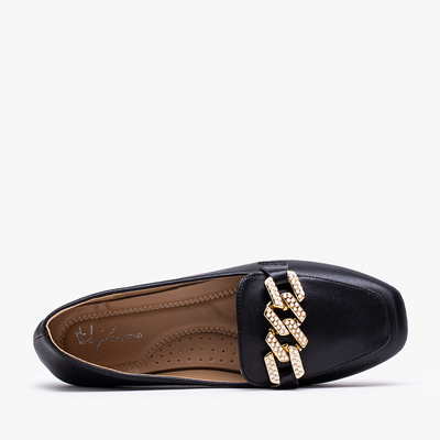 Mocasini de dama negri cu decor perle Krelizo - Pantofi