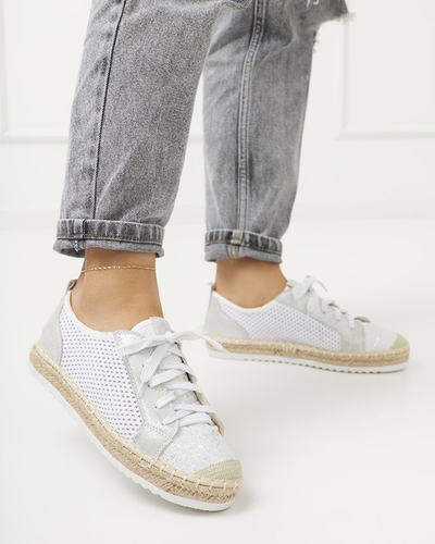 Tenisi albi Akoio ajurati cu sclipici - Pantofi