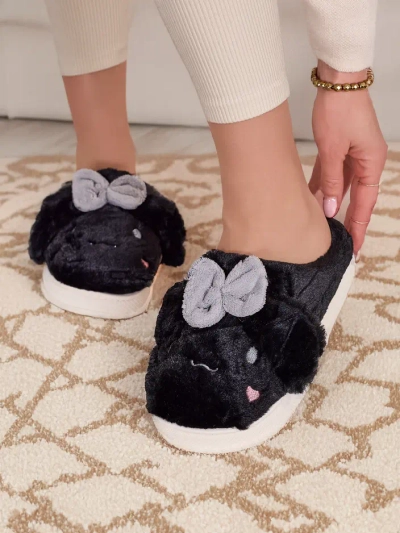 Papuci din blană pentru femei Royalfashion cu fundiță Savos