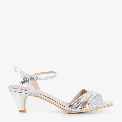 Sandale de dama argintii cu toc mic Fererre - Pantofi