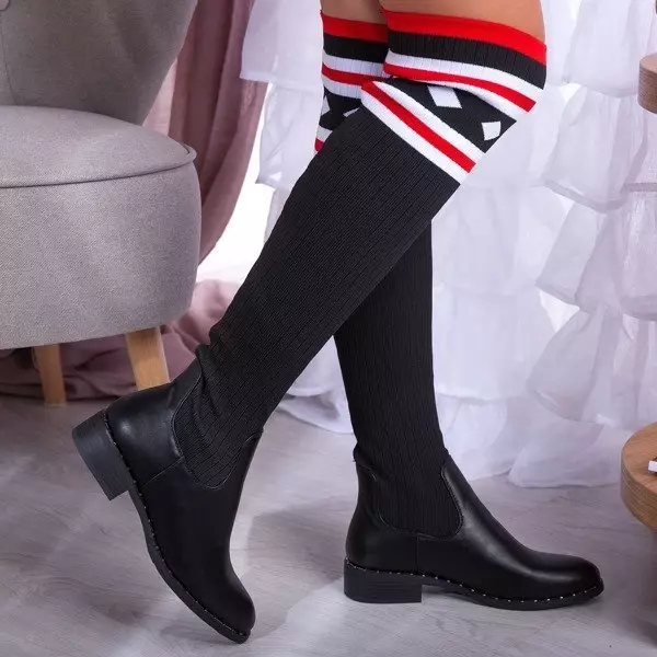 OUTLET Cizme negre a'la ciorap plat Salvia- Pantofi