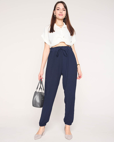 Pantaloni de damă din țesătură de culoare bleumarin PLUS SIZE - Îmbrăcăminte