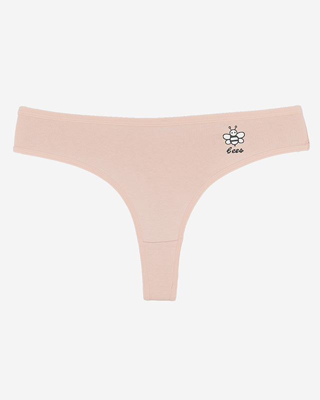 Tanga de dama dintr-o singura culoare din bumbac roz deschis cu imprimeu - Lenjerie intimă