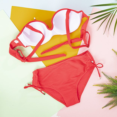 Costum de baie în două piese cu dungi de coral pentru femei - lenjerie de corp