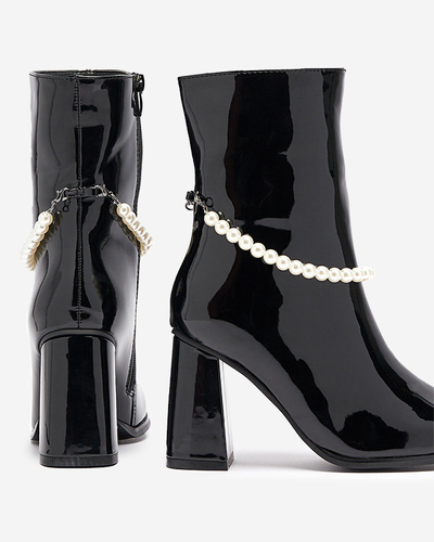 Cizme înalte stiletto de damă lăcuite negre Rassla- Footwear