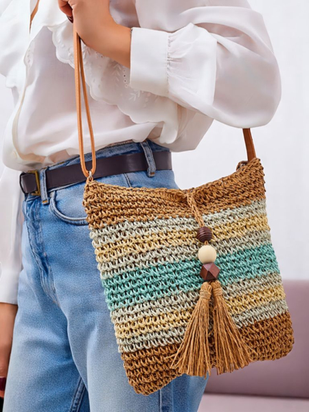 Royalfashion Geantă mică de damă din paie, cu dungi, Charm Mini