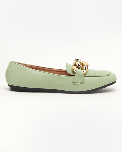 OUTLET Mocasini de dama din piele ecologica verzi cu lant Flamii - Pantofi