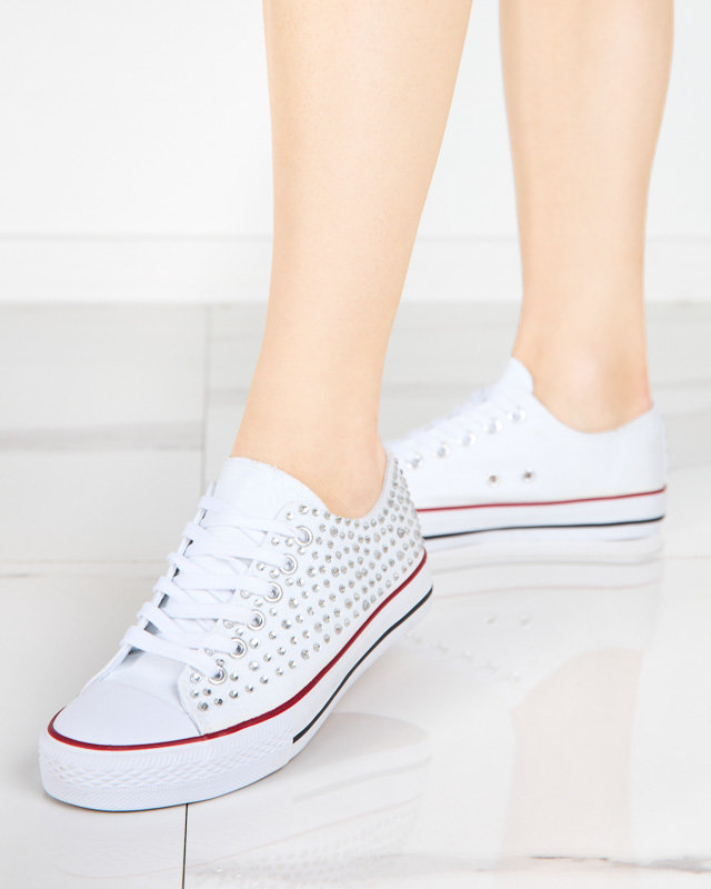 OUTLET Tenisi dama cu zirconiu cubic colorat in alb Amanda - Incaltaminte