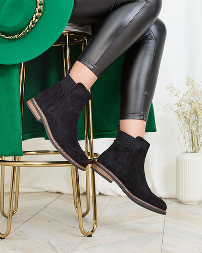 Royalfashion Cizme Veysi de damă din piele eco-suede neagră a'la sztyblettes