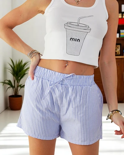 Royalfashion Șorturi pentru femei cu un brâu elastic și șnururi într-un model rayat