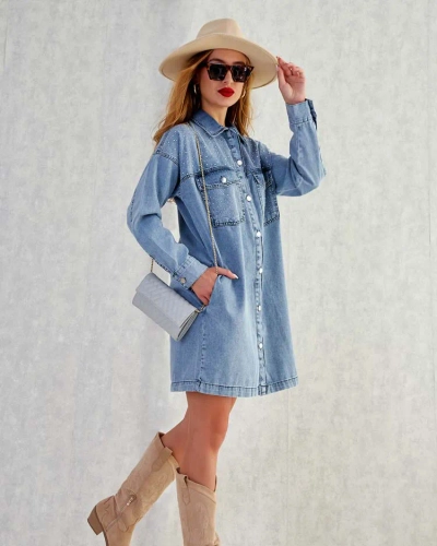 Royalfashion Rochie mini a'la denim din bumbac pentru femei